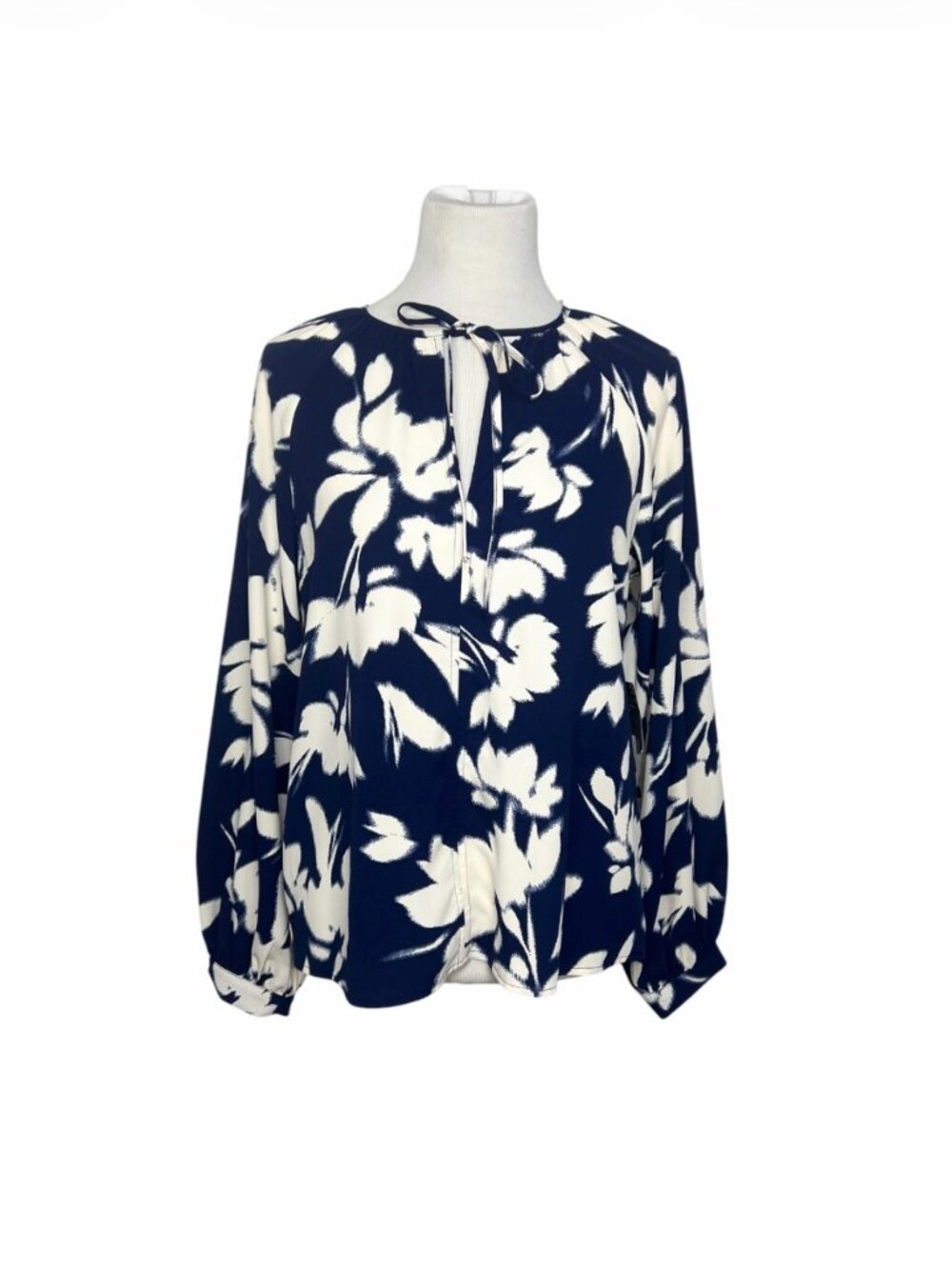 NEW Worthington Floral Long Sleeve Blouse Navy Cream Medium Large